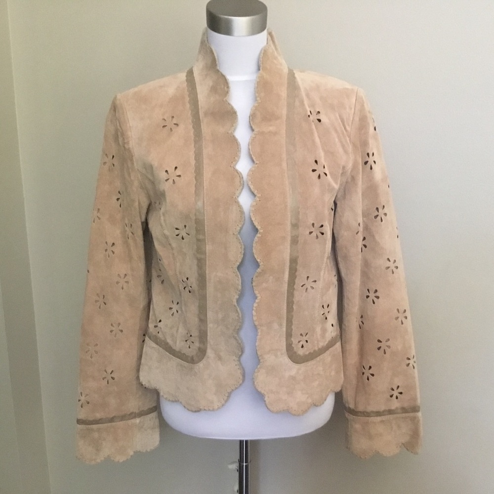 Vintage MARGARET GODFREY tan suede flower cut jacket 8 10 M